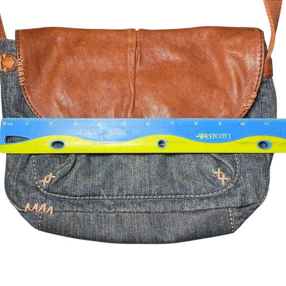 Vintage Lucky Brand Y2K Denim Purse Leather Patch Adjustable Strap - Picture 9 of 11